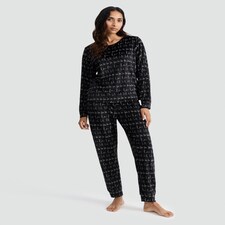 F&F Fleece La La La Print Top and Bottoms Pyjamas in Black thumbnail 2