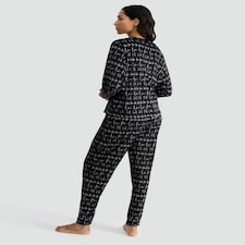 F&F Fleece La La La Print Top and Bottoms Pyjamas in Black thumbnail 3