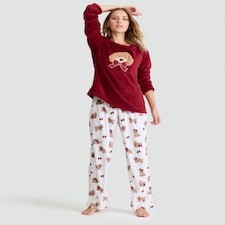 F&F Curtis The Dog Fleece Top and Bottoms Pyjamas in Red