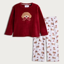 F&F Curtis The Dog Fleece Top and Bottoms Pyjamas in Red thumbnail 4