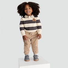 F&F Boys Stripe Print Teddy Bear Rugby Jumper in Grey thumbnail 2