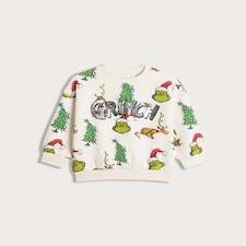 The Grinch Cotton Rich Sequin Embellished Sweatshirt in Cream thumbnail 4