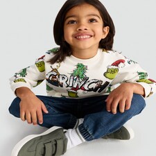 The Grinch Cotton Rich Sequin Embellished Sweatshirt in Cream thumbnail 2