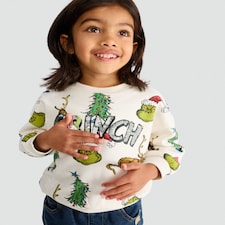 The Grinch Cotton Rich Sequin Embellished Sweatshirt in Cream