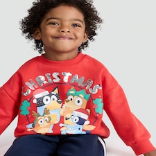 Bluey Cotton Rich Christmas Print Sweatshirt in Red