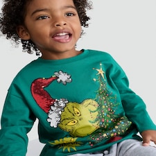 The Grinch Pure Cotton Christmas Tree Print Top in Green thumbnail 2