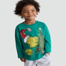 The Grinch Pure Cotton Christmas Tree Print Top in Green