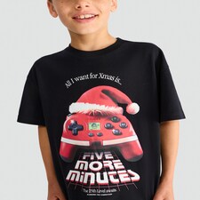 F&F Boys Pure Cotton Festive Print T-Shirt in Black thumbnail 2