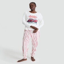Coca-Cola Fleece Holidays Are Coming Pyjama Set in Multi White thumbnail 2