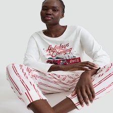 Coca-Cola Fleece Holidays Are Coming Pyjama Set in Multi White