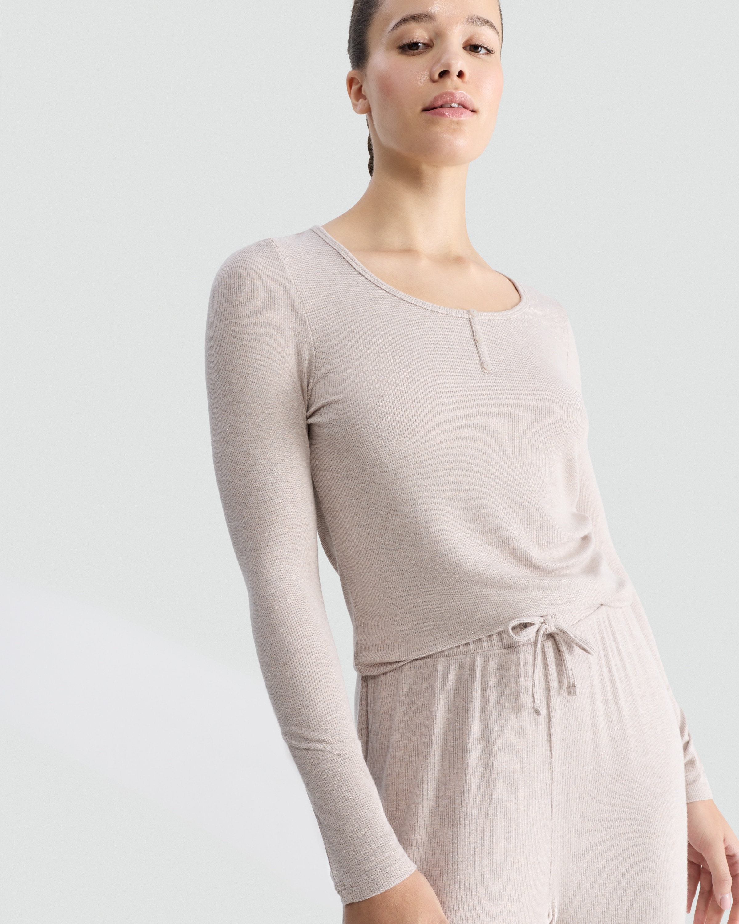 F&F Henley Top and Drawstring Bottoms Pyjamas in Cream