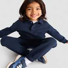 F&F Boys 2-Piece Cotton Rich Polo Sweatshirt and Joggers Set in Navy