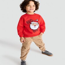 F&F Boys Cotton Rich Ho Ho Ho Print Sweatshirt in Red thumbnail 2