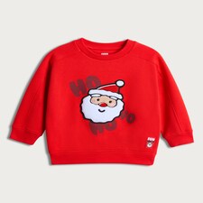 F&F Boys Cotton Rich Ho Ho Ho Print Sweatshirt in Red thumbnail 4
