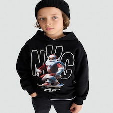 F&F Boys Cotton Rich NYC Santa Skateboarding Hoodie in Black