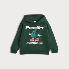 F&F Boys Cotton Rich Feelin' Festive Christmas Hoodie in Green thumbnail 4