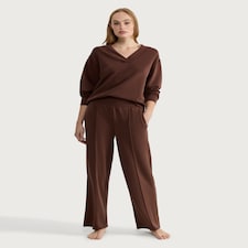 F&F Wide Leg Loungewear Bottoms in Chocolate thumbnail 2