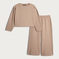 F&F Fleece Lined Top and Wide Leg Joggers Pyjama Set in Brown thumbnail 4