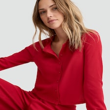 F&F Waffle Textured Button Up Cardigan and Bottoms Pyjama Set in Red