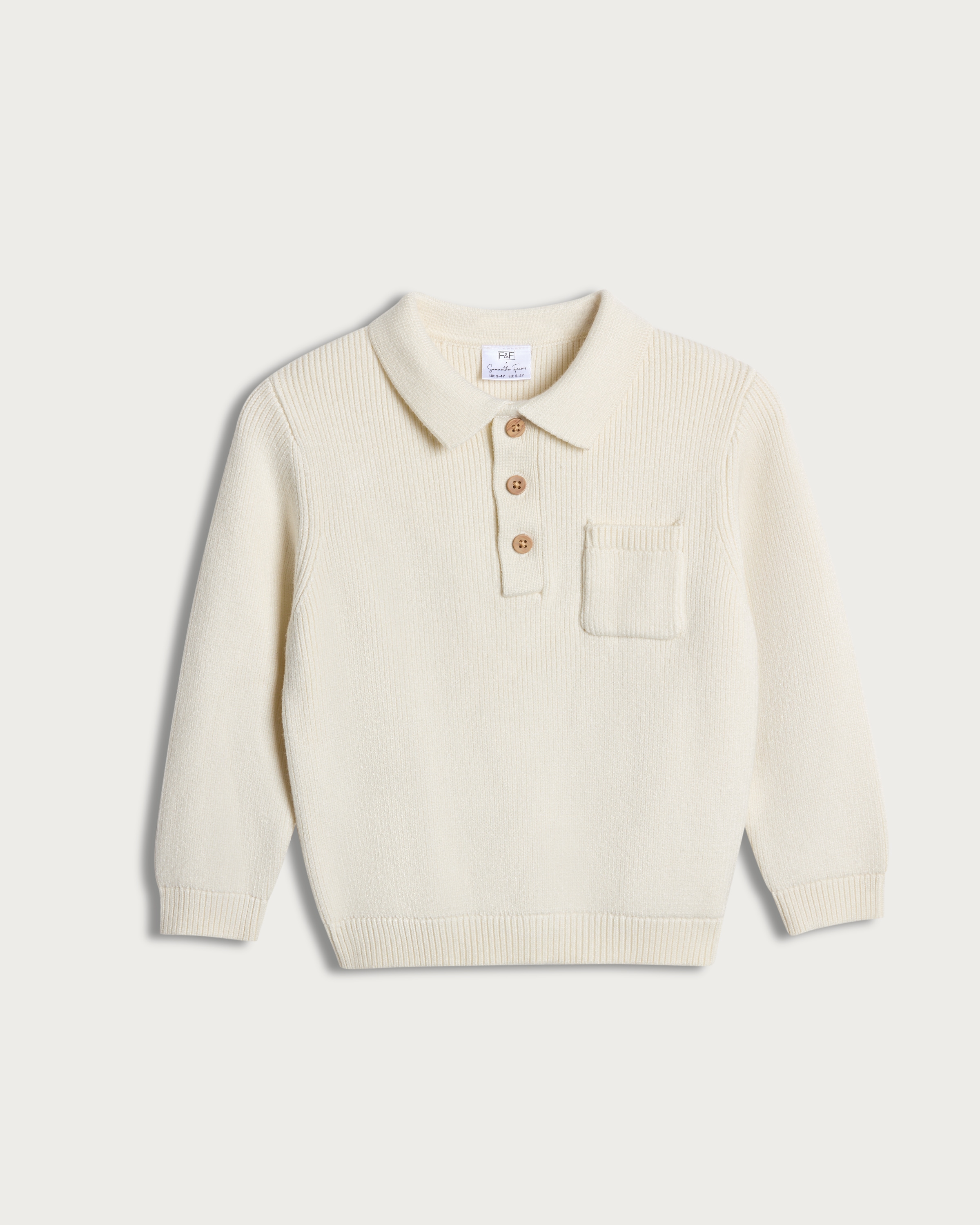 F&F x Samantha Faiers Knitted Polo Jumper in Cream thumbnail 5