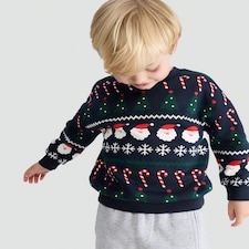 F&F Boys Cotton Rich Christmas Motif Jumper in Navy