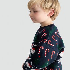 F&F Boys Cotton Rich Christmas Motif Jumper in Navy thumbnail 2