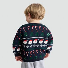 F&F Boys Cotton Rich Christmas Motif Jumper in Navy thumbnail 3
