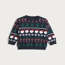 F&F Boys Cotton Rich Christmas Motif Jumper in Navy thumbnail 4