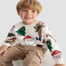 F&F Boys Cotton Rich Christmas Motif Jumper in Cream