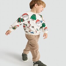 F&F Boys Cotton Rich Christmas Motif Jumper in Cream thumbnail 2