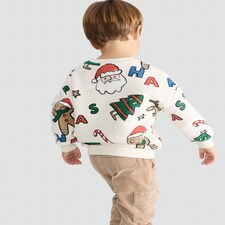 F&F Boys Cotton Rich Christmas Motif Jumper in Cream thumbnail 3