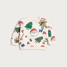 F&F Boys Cotton Rich Christmas Motif Jumper in Cream thumbnail 4
