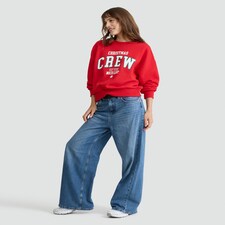 F&F Cotton Rich Christmas Crew Slogan Sweatshirt in Red thumbnail 2