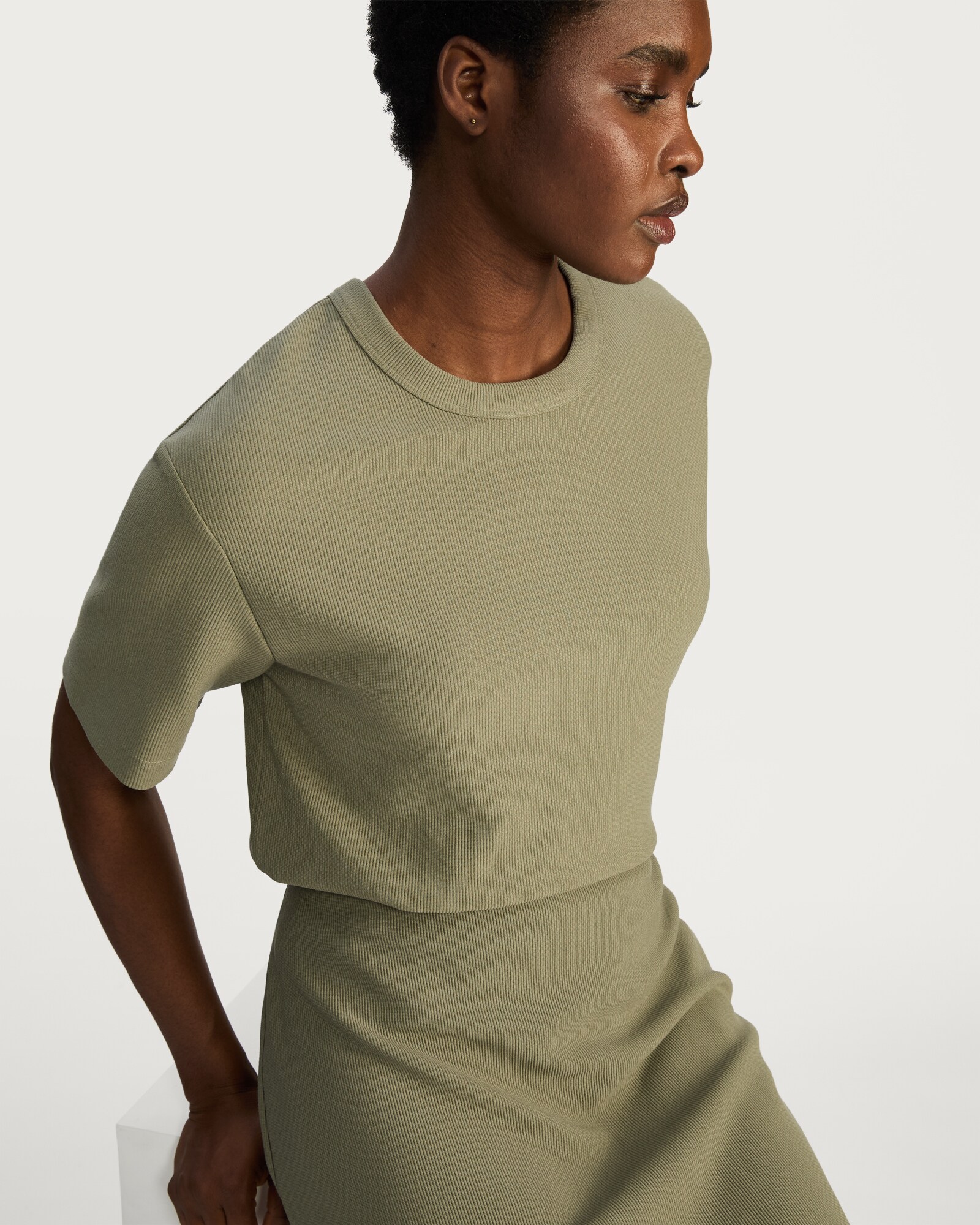 F&F Ribbed Short Sleeved T-Shirt in Khaki