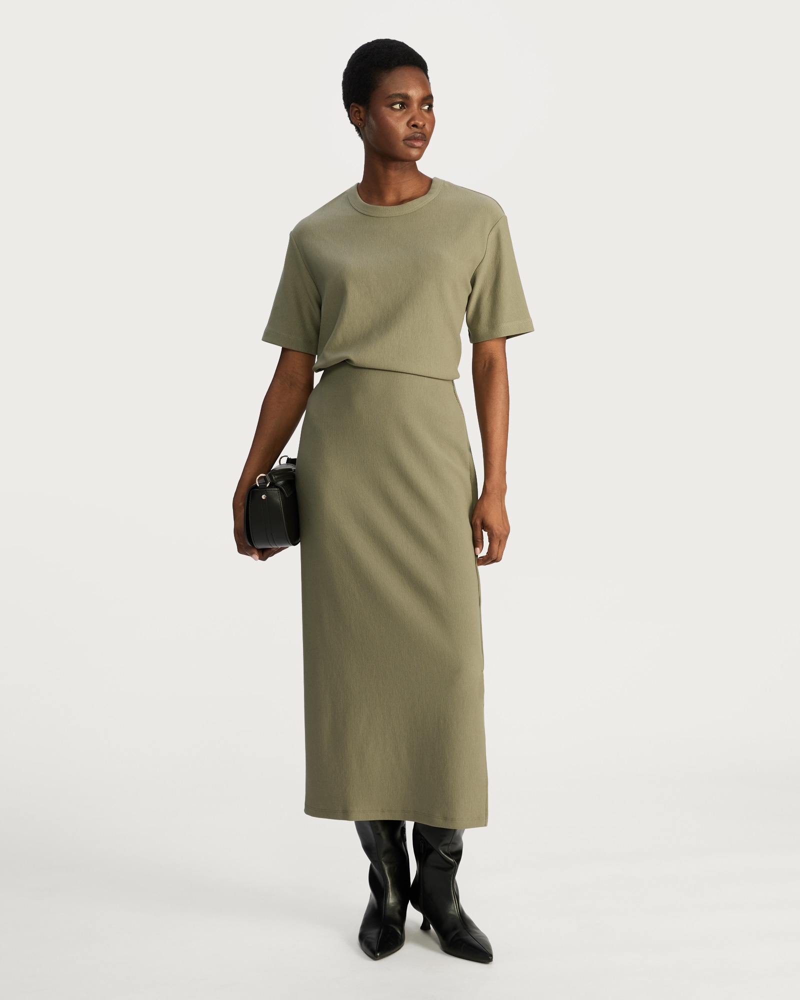 F&F Ribbed Short Sleeved T-Shirt in Khaki thumbnail 2
