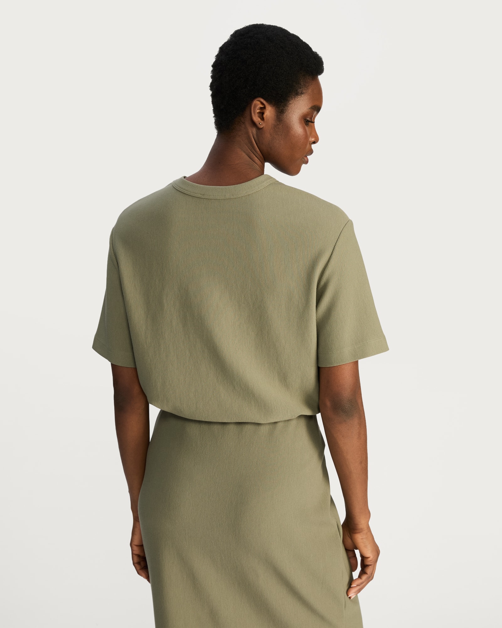 F&F Ribbed Short Sleeved T-Shirt in Khaki thumbnail 3