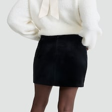 F&F Velvet Button Front Mini Skirt in Black thumbnail 3