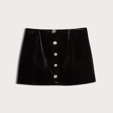 F&F Velvet Button Front Mini Skirt in Black thumbnail 4