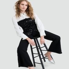 The F&F Edit Textured Sequin Embellished Buttoned Corset in Black thumbnail 2