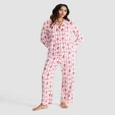 Elf Print Fleece Shirt and Trousers Pyjamas in Cream thumbnail 2