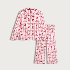 Elf Print Fleece Shirt and Trousers Pyjamas in Cream thumbnail 4