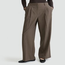 F&F Check Print Pleated Wide Leg Co-ord Trousers in Brown thumbnail 2