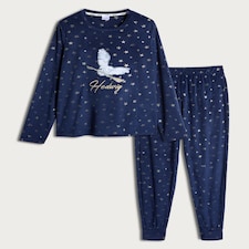 Harry Potter Fleece Hedwig Star Print Pyjama Set in Navy thumbnail 4