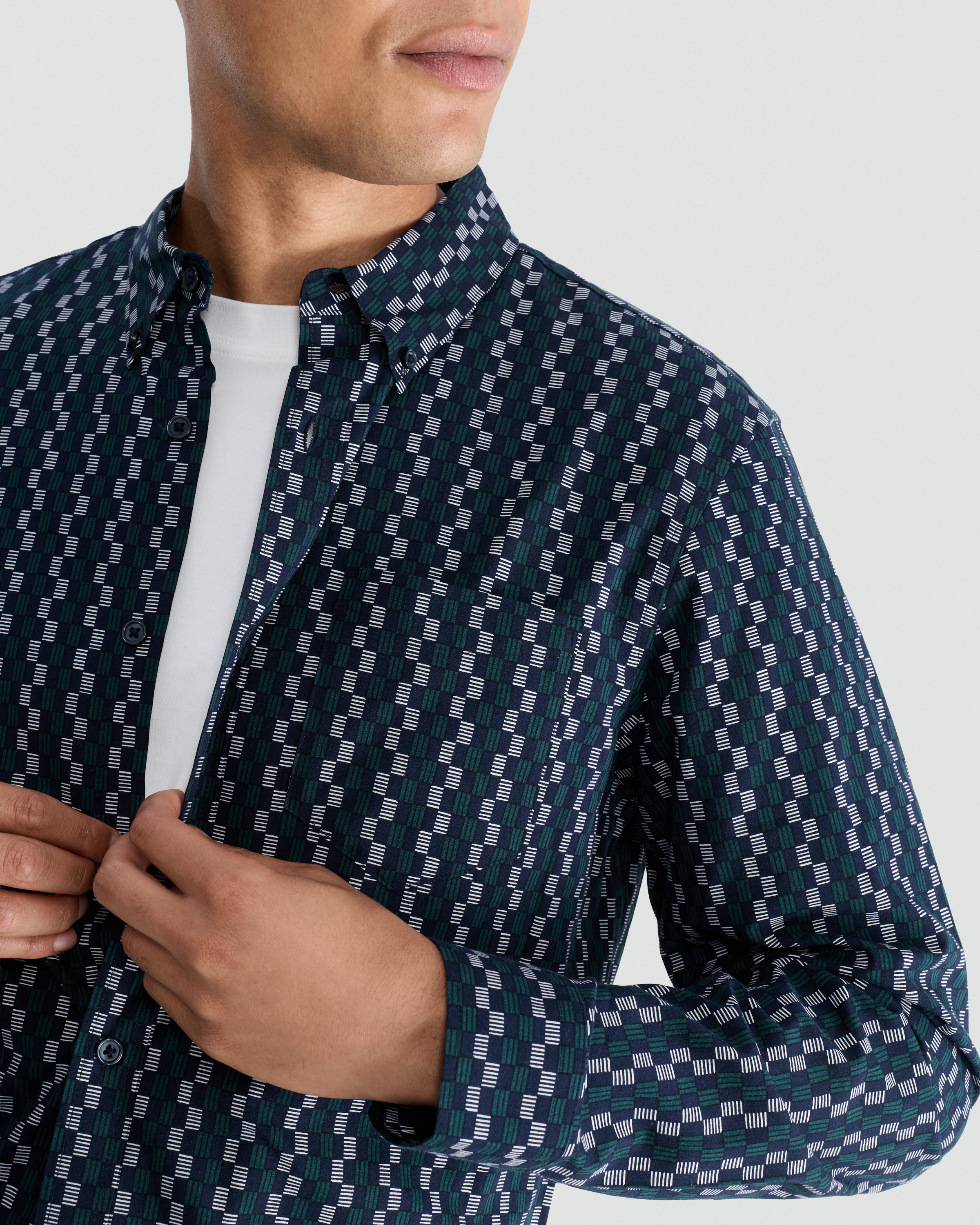 F&F Cotton Rich Geometric Print Long Sleeved Shirt in Green thumbnail 2