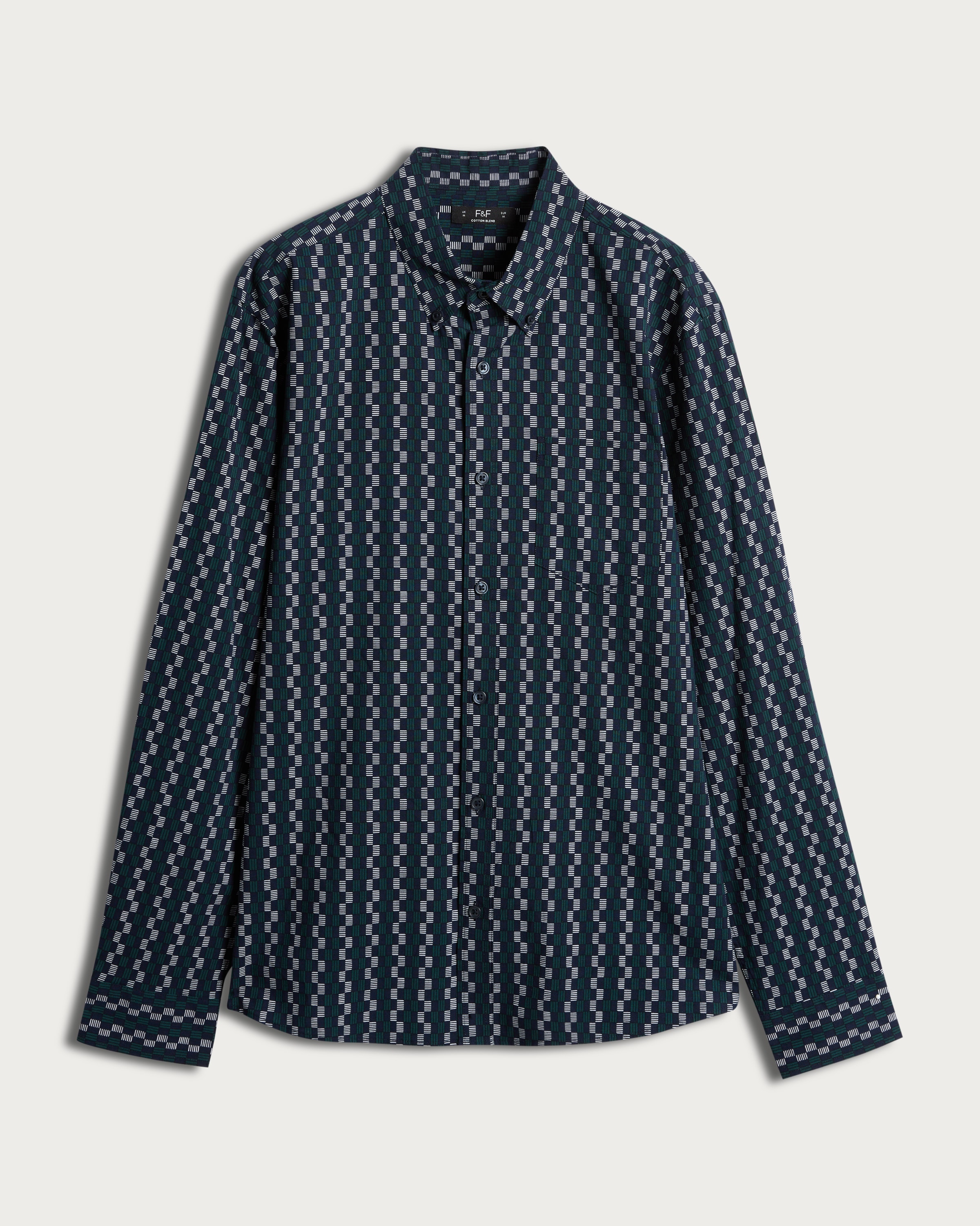 F&F Cotton Rich Geometric Print Long Sleeved Shirt in Green thumbnail 4
