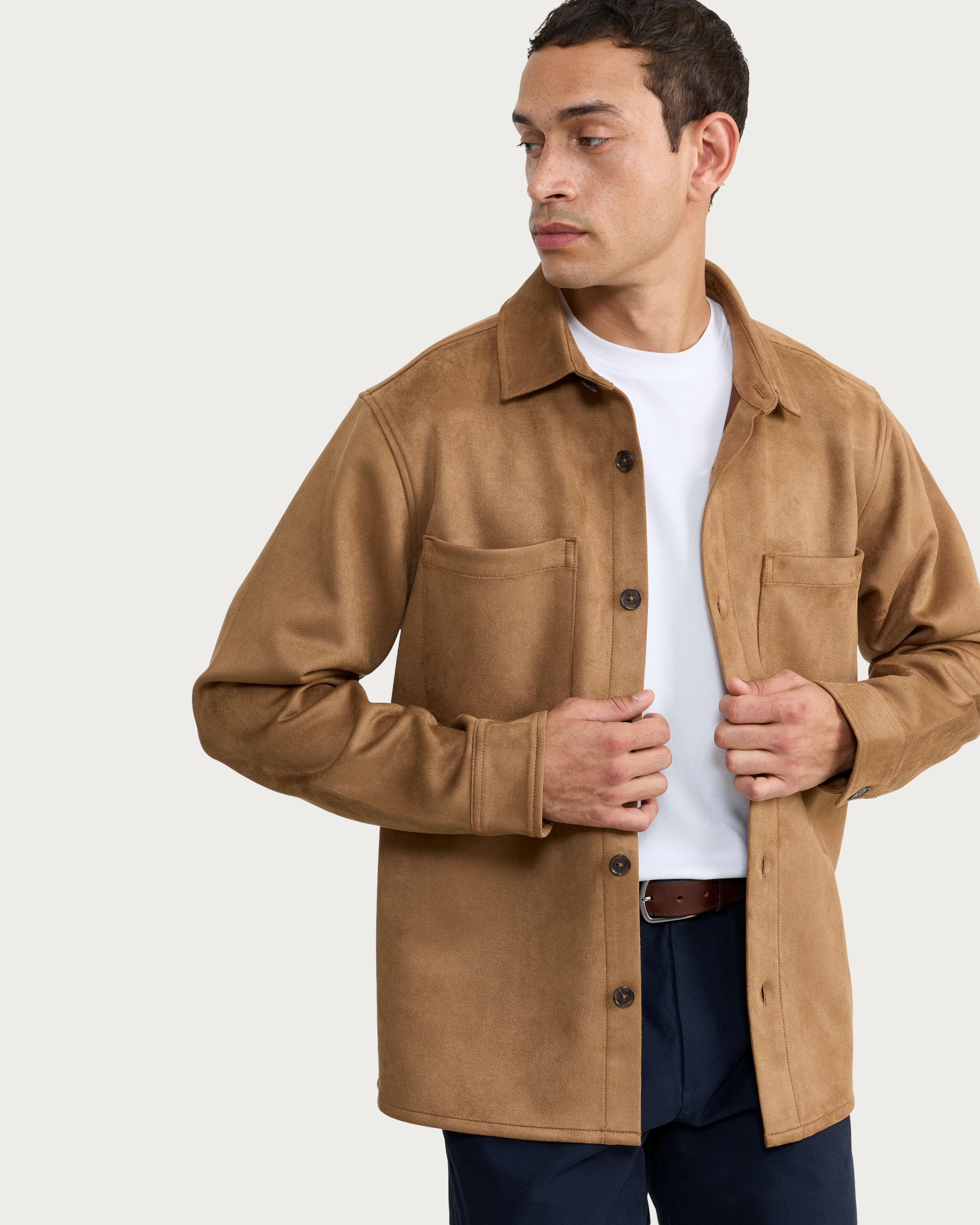 F&F Faux Suede Button-Up Shirt in Mink thumbnail 2