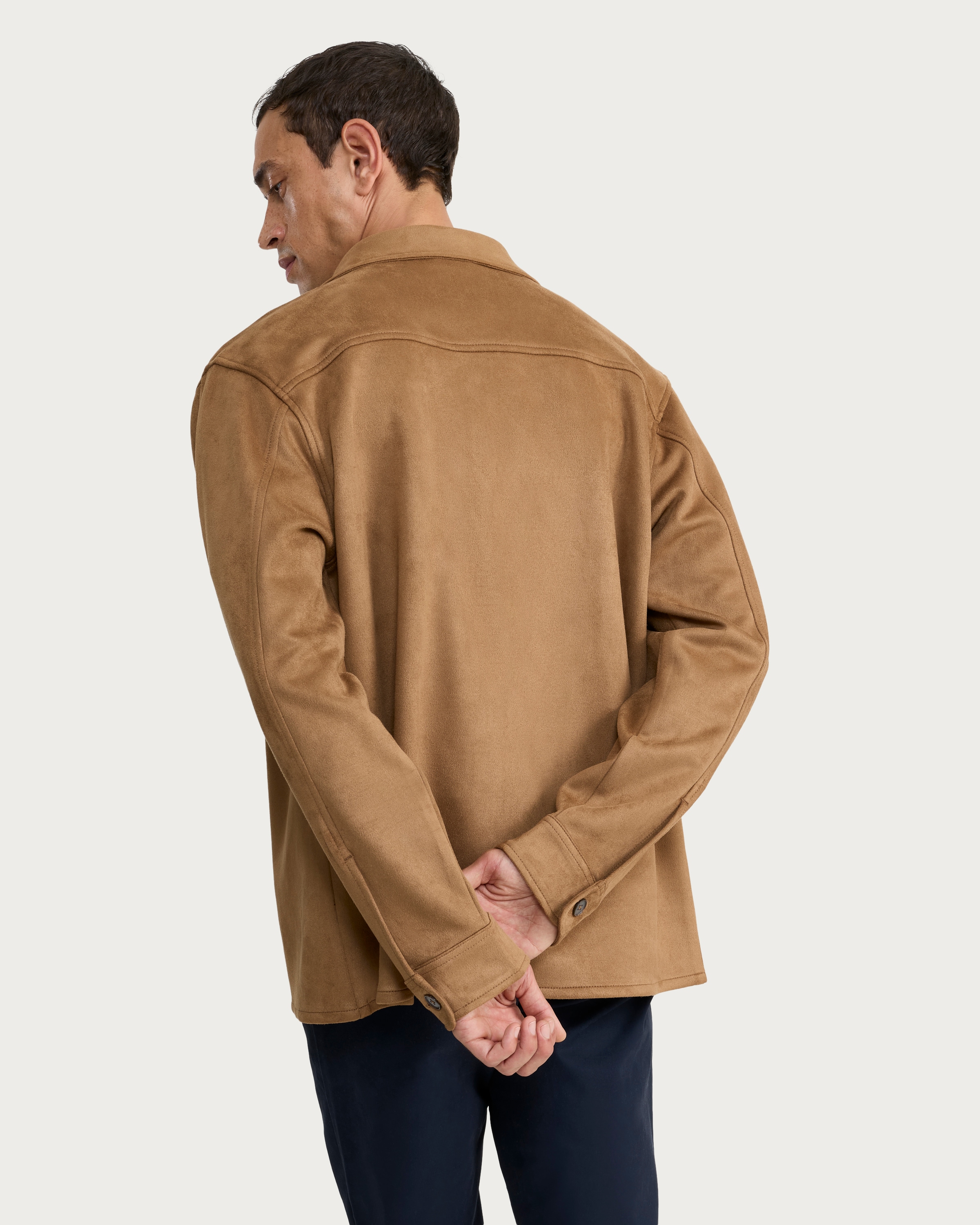 F&F Faux Suede Button-Up Shirt in Mink thumbnail 3