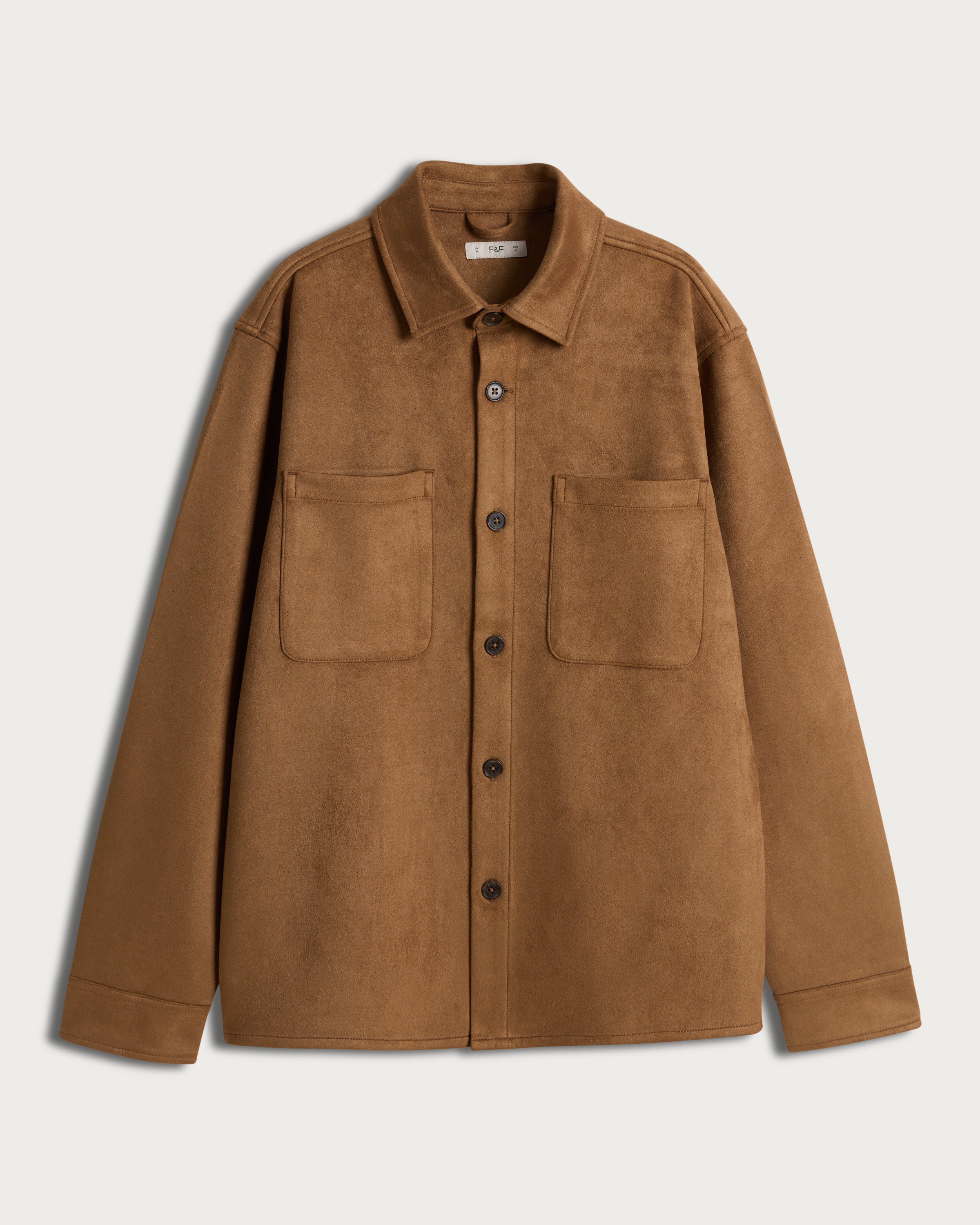F&F Faux Suede Button-Up Shirt in Mink thumbnail 4
