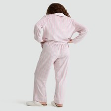 F&F Fleece Stripe Print Revere Pyjamas Set in Pink thumbnail 3