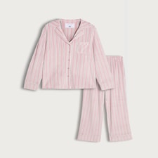 F&F Fleece Stripe Print Revere Pyjamas Set in Pink thumbnail 4